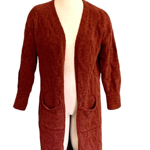 Hippie Rose Long Knit Cardigan Rust Size M #90E - Picture 3 of 8